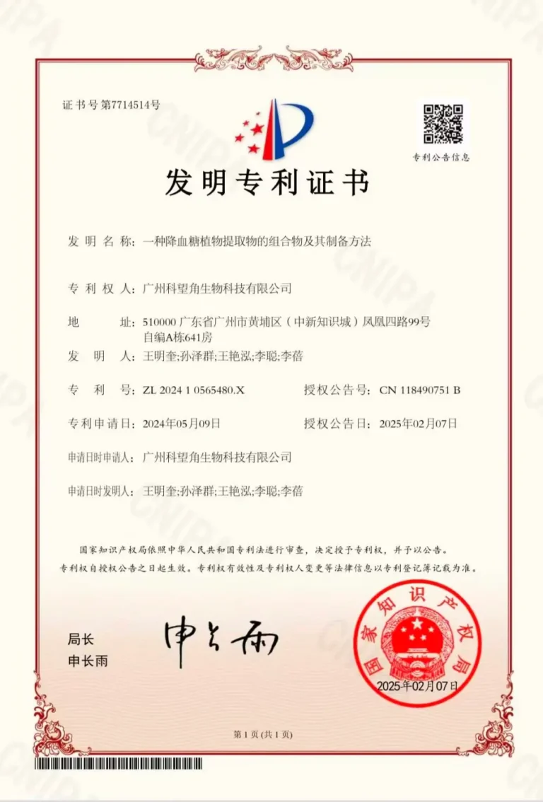 hypoglycemic patent-certificate